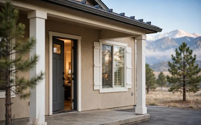 Ice dams and attic mold in Colorado: the roof and eaves of a Front Range home with mountains behind it