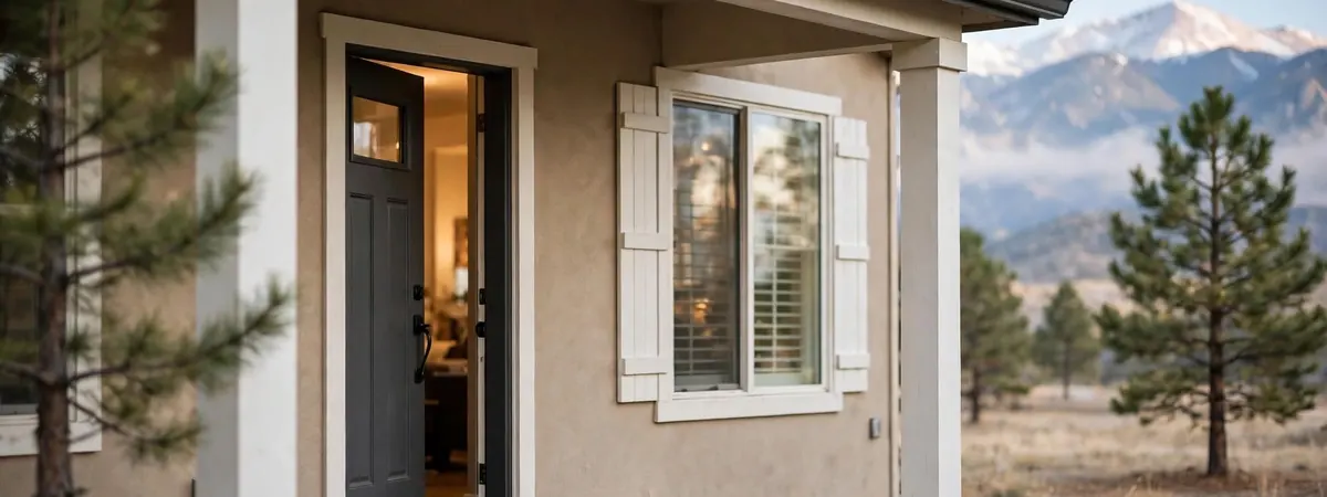 Mold remediation blog Littleton CO: the front porch and entry door of a Colorado home in afternoon light
