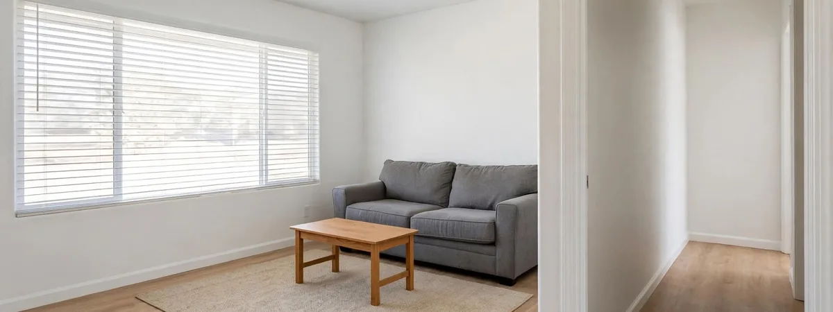 Commercial mold remediation Littleton: a bright, clean room with a sofa and window, ready to return to use after mold work